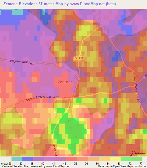 Zentene,Latvia Elevation Map