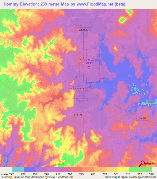 Hominy,US Elevation Map