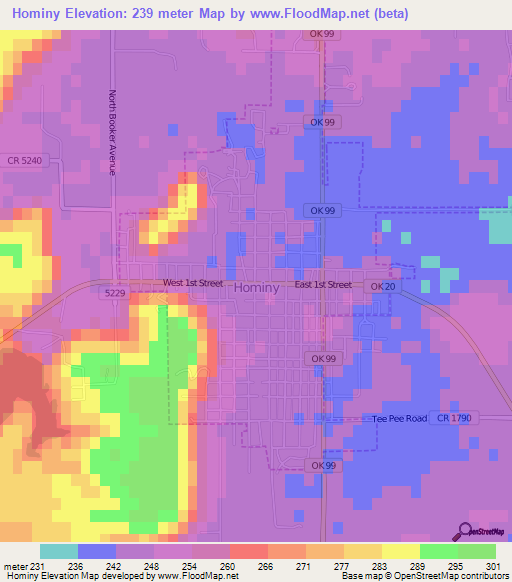 Hominy,US Elevation Map