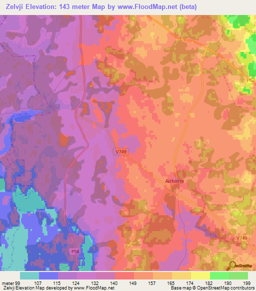 Zelvji,Latvia Elevation Map