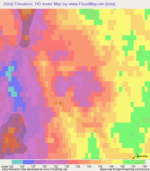 Zelvji,Latvia Elevation Map