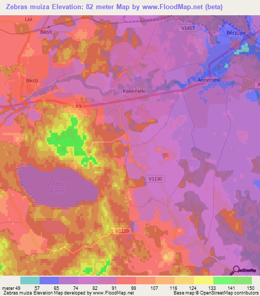 Zebras muiza,Latvia Elevation Map