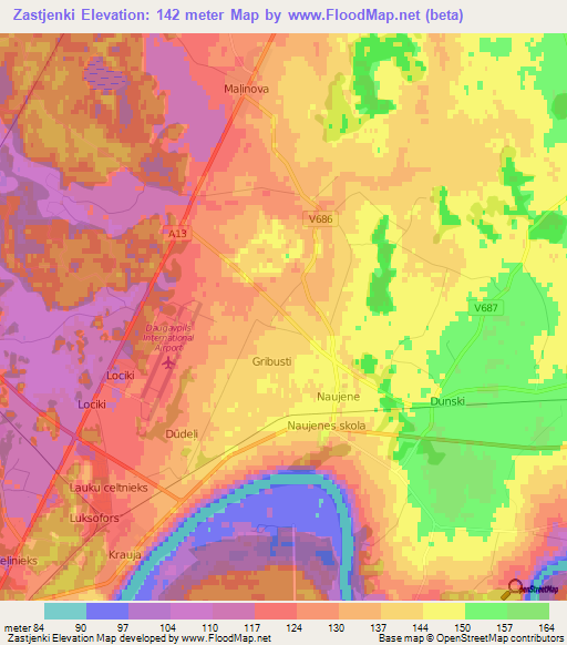 Zastjenki,Latvia Elevation Map