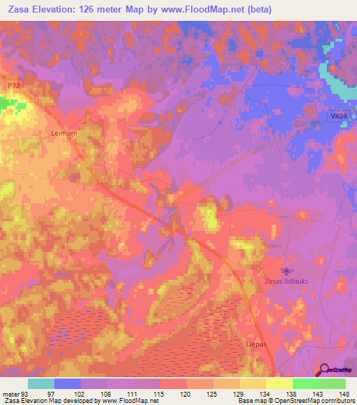 Zasa,Latvia Elevation Map