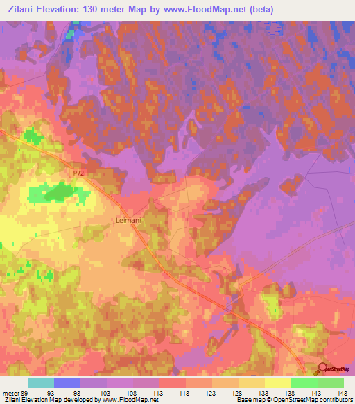 Zilani,Latvia Elevation Map