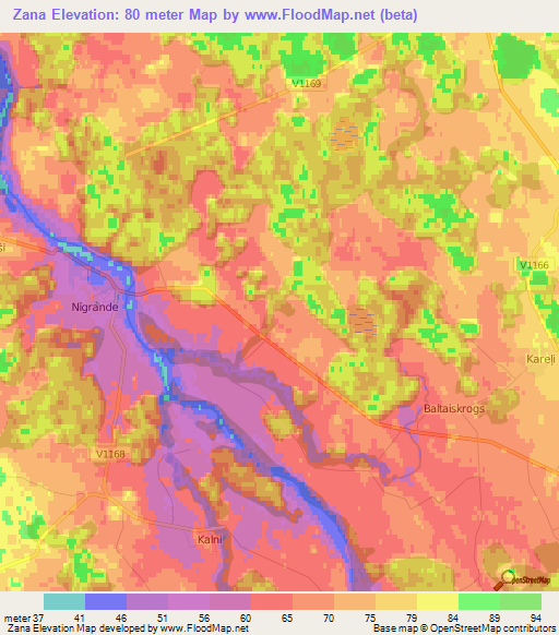 Zana,Latvia Elevation Map