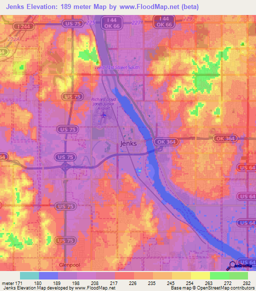 Jenks,US Elevation Map