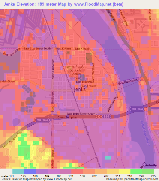 Jenks,US Elevation Map