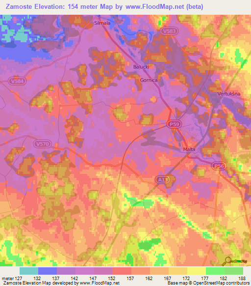 Zamoste,Latvia Elevation Map