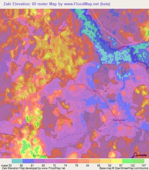 Zaki,Latvia Elevation Map