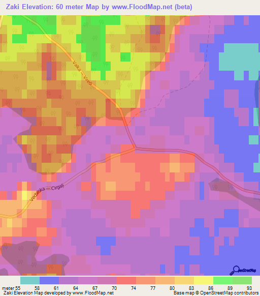 Zaki,Latvia Elevation Map