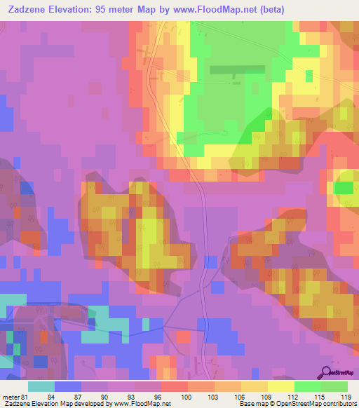 Zadzene,Latvia Elevation Map