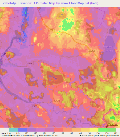 Zabolotje,Latvia Elevation Map