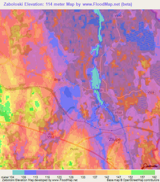 Zaboloski,Latvia Elevation Map