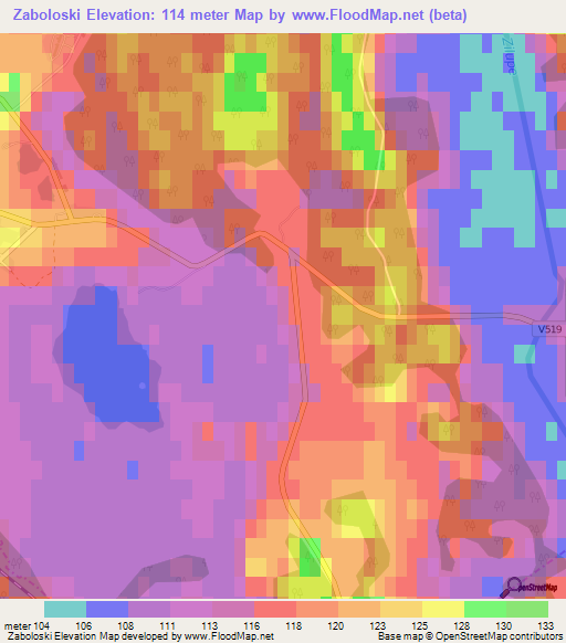 Zaboloski,Latvia Elevation Map