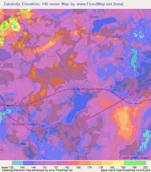 Zabalotje,Latvia Elevation Map