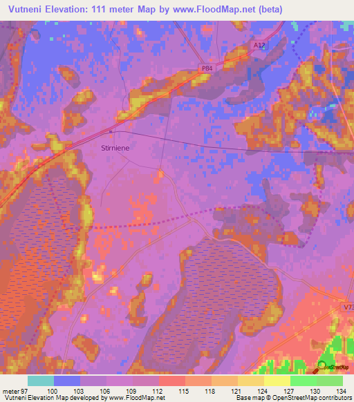 Vutneni,Latvia Elevation Map