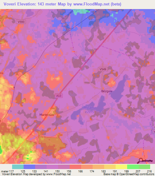 Voveri,Latvia Elevation Map