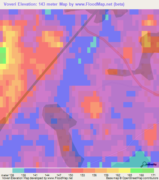 Voveri,Latvia Elevation Map