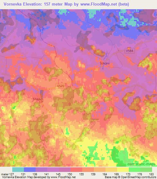 Vornevka,Latvia Elevation Map