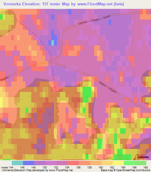 Vornevka,Latvia Elevation Map