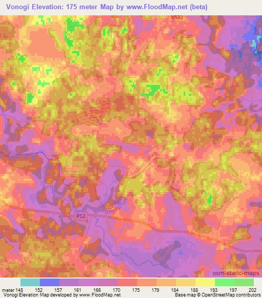 Vonogi,Latvia Elevation Map