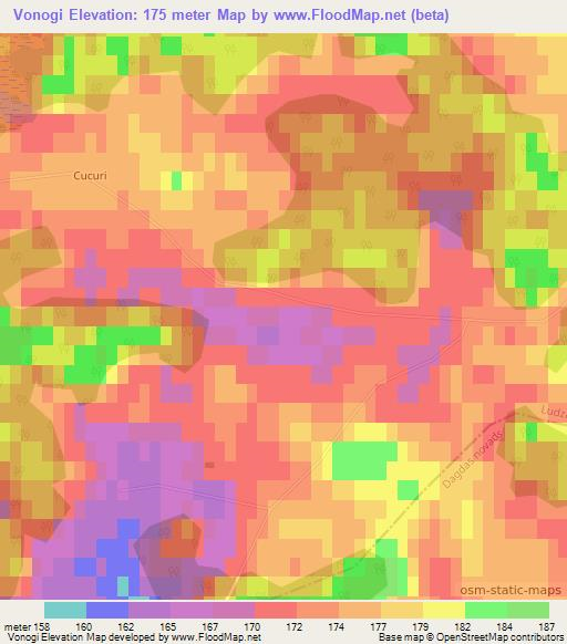 Vonogi,Latvia Elevation Map