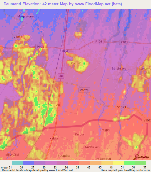 Daumanti,Latvia Elevation Map