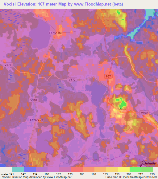 Vocisi,Latvia Elevation Map