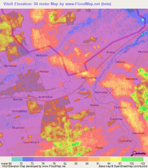 Vitoli,Latvia Elevation Map