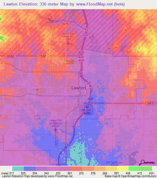 Lawton,US Elevation Map