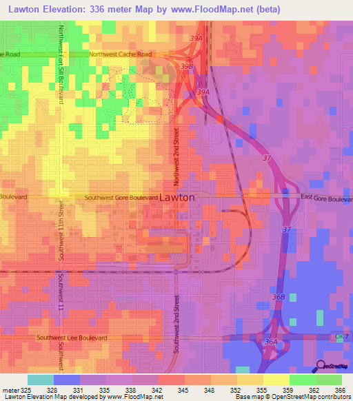 Lawton,US Elevation Map