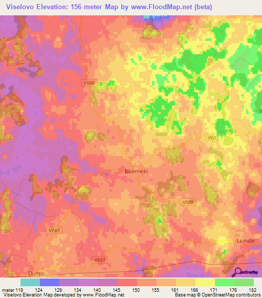 Viselovo,Latvia Elevation Map