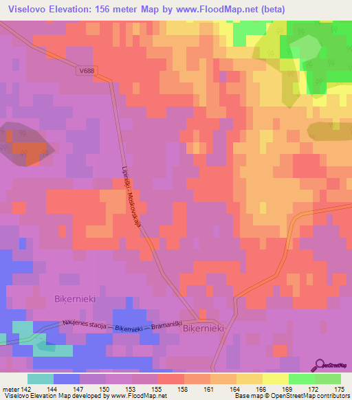 Viselovo,Latvia Elevation Map