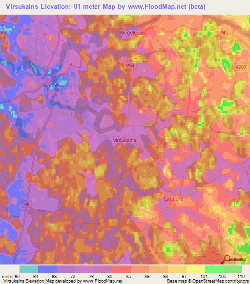 Virsukalns,Latvia Elevation Map