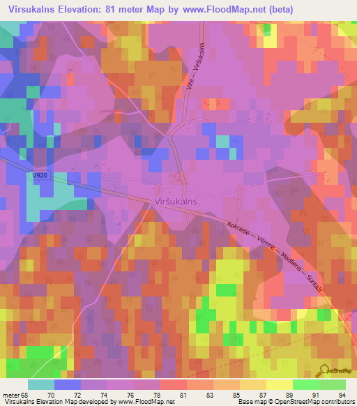 Virsukalns,Latvia Elevation Map