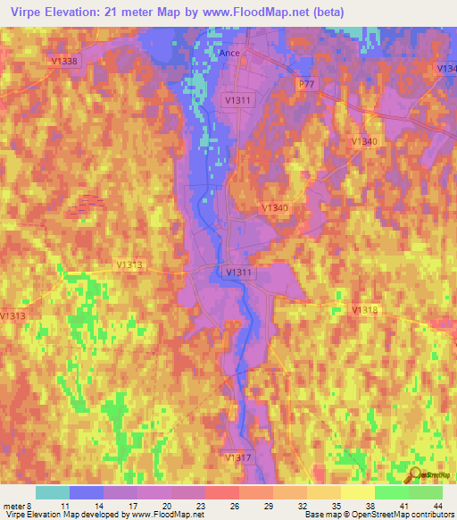 Virpe,Latvia Elevation Map