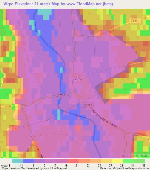 Virpe,Latvia Elevation Map