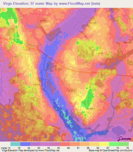 Virga,Latvia Elevation Map