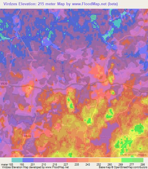 Virdzes,Latvia Elevation Map