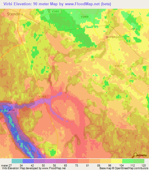 Virbi,Latvia Elevation Map