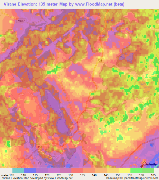 Virane,Latvia Elevation Map