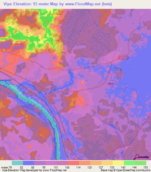 Vipe,Latvia Elevation Map