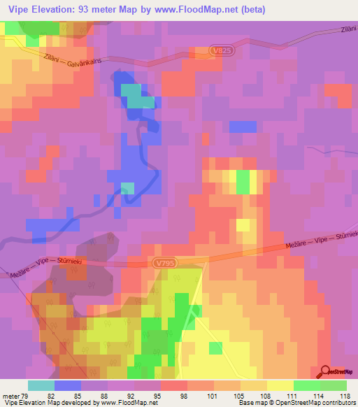 Vipe,Latvia Elevation Map