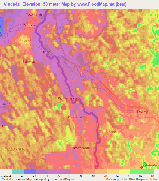 Vindedzi,Latvia Elevation Map