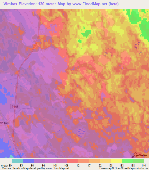 Vimbas,Latvia Elevation Map