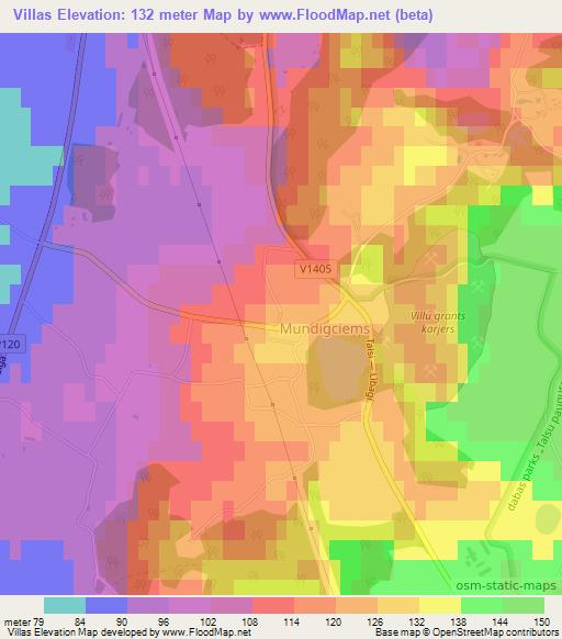 Villas,Latvia Elevation Map