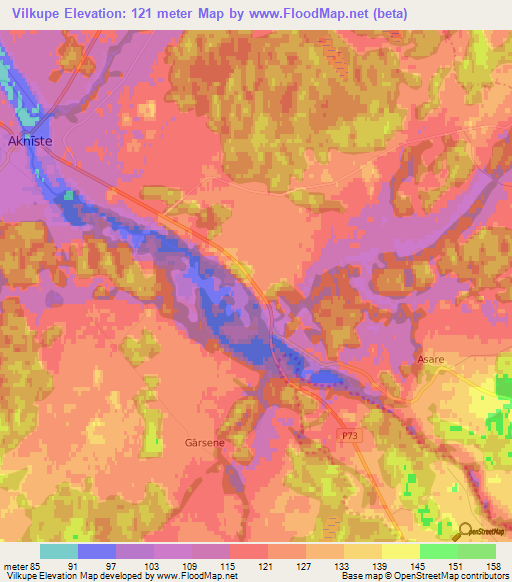 Vilkupe,Latvia Elevation Map