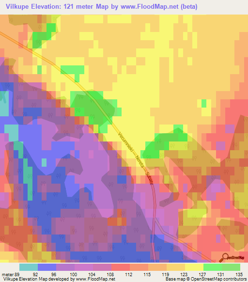 Vilkupe,Latvia Elevation Map