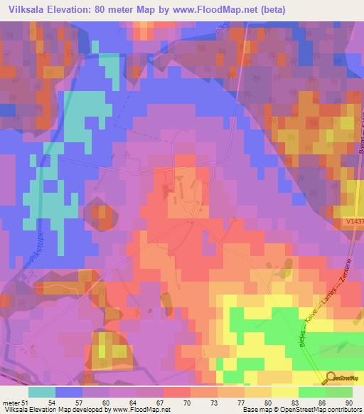 Vilksala,Latvia Elevation Map